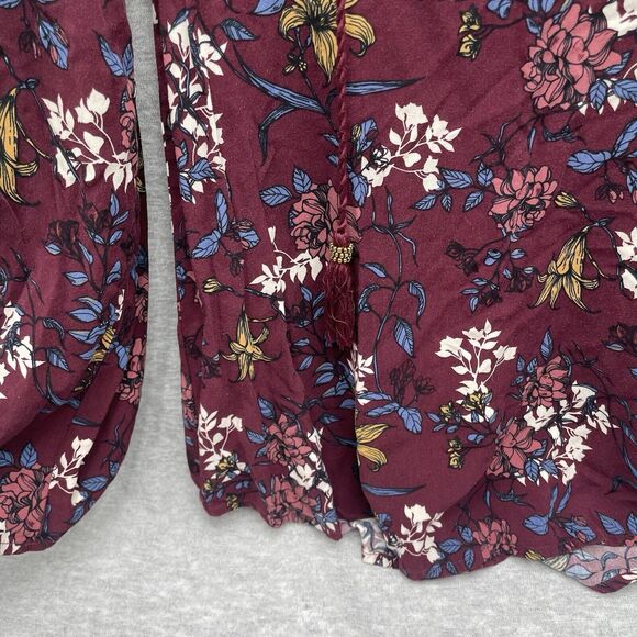 Ariat Roulette Top Womens Small Maroon Long Sleeve Rayon Floral Bohemian Tassels - Picture 6 of 6